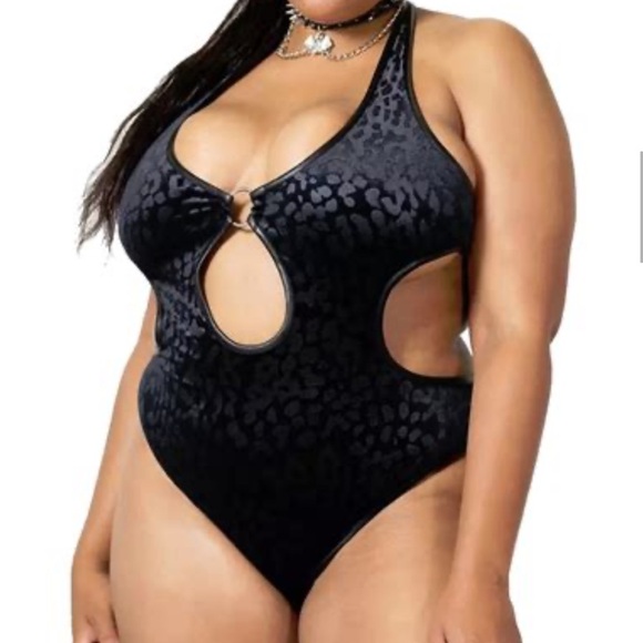 NWT! Killstar Barbarella Halter Bodysuit Plum 3X Velvet Leopard Cutout - Picture 1 of 10